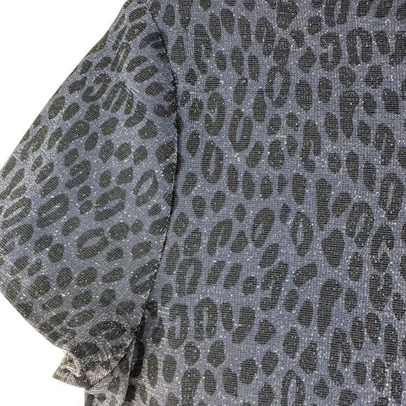 Jessica Howard Dress Blue Glitter Leopard Mock Neck Sz 14 Shoulder Pads Vintage - Picture 8 of 12